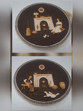 Girotti Sculptured Wall Art Set of 2 Chalkware Farmhouse Country Farm Vintage